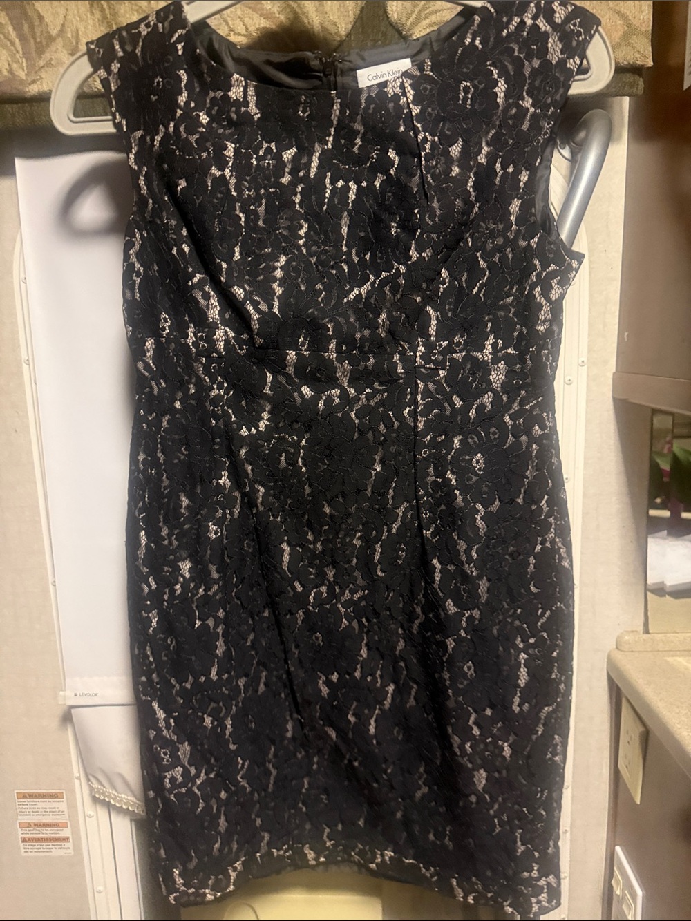 Calvin Klein Black Lace Dress with Nude Underlay